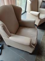 2 Beige oorfauteuil met armleuningen, Huis en Inrichting, Ophalen of Verzenden, Gebruikt, Stof, 75 tot 100 cm