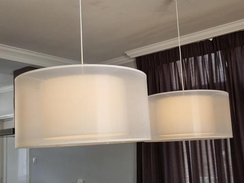 6 lampen chroom/wit (2 hang en 4 sta), Huis en Inrichting, Lampen | Hanglampen, Gebruikt, Kunststof, Metaal, Stof, Ophalen