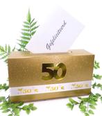 Luxe gouden jubileum enveloppendoos., Hobby en Vrije tijd, Ophalen of Verzenden, Nieuw, Feestartikel, Geboorte of Huwelijk