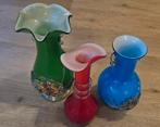 Mooie set van 3 gekleurde vazen, Murano, 20-23cm hoog, Antiek en Kunst, Antiek | Vazen, Ophalen of Verzenden