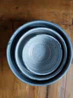 3 grijs/witte emaille schalen, Ophalen of Verzenden, Rond, Metaal