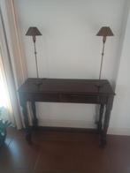 Antieke houten console tafel met lampen, Ophalen of Verzenden