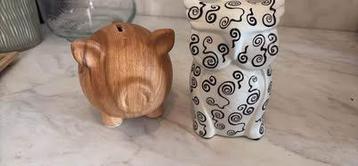 Leuke spaarpotten – houten varken & keramische uil beschikbaar voor biedingen