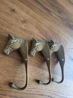3 Metalen Haken Paardenhoofd - Koperlook, Gebruikt, Wandhaken, Ophalen of Verzenden, Minder dan 100 cm