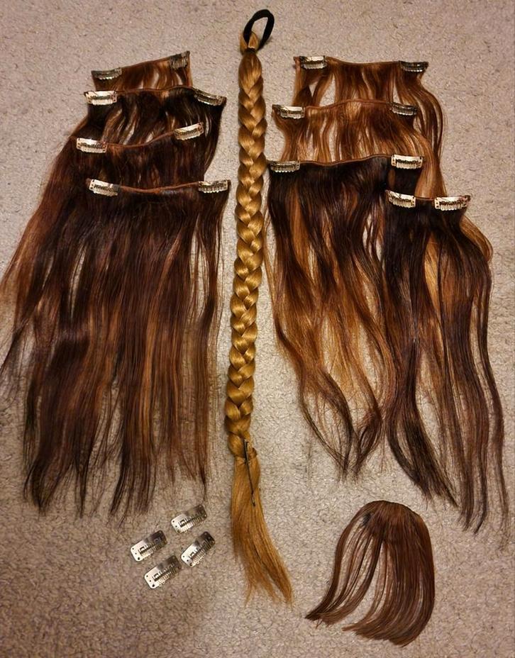 Clip in hairextensions echt haar + nephaar vlecht + pony, Sieraden, Tassen en Uiterlijk, Uiterlijk | Haarverzorging, Zo goed als nieuw
