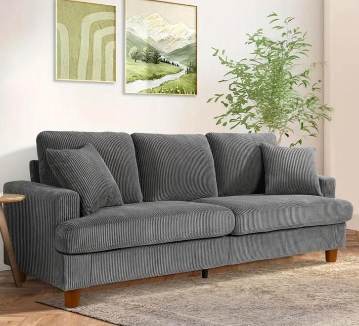 Nieuw Grijze Bankstel - Direct Leverbaar!, Huis en Inrichting, Stoelen, Nieuw, Stof, Ophalen of Verzenden