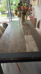 grote robuuste eettafel met ijzeren u poot, Huis en Inrichting, Gebruikt, 200 cm of meer, Ophalen of Verzenden, Vijf personen of meer
