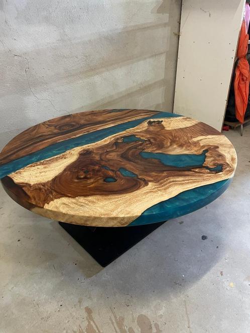 Prachtige ronde Epoxy salontafel met suarhout, Huis en Inrichting, Tafels | Salontafels, Nieuw, Minder dan 50 cm, 50 tot 100 cm