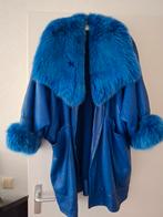 Lammy coat m.42-44 met echt vossenbont merk Mary B Paris, Ophalen, Blauw, Maat 42/44 (L), Zo goed als nieuw
