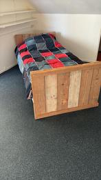 Houten Eenpersoonsbed 215x100, Ophalen, 100 cm, Eenpersoons, Bruin