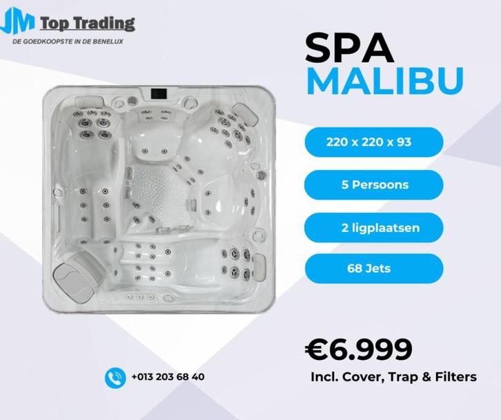 Jacuzzi Malibu (Balboa) - 5 pers. - 220x220cm - 68 jets!, Tuin en Terras, Zwembad-toebehoren, Nieuw, Afdekzeil, Ophalen