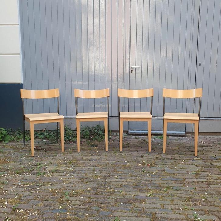 4 eetkamer stoelen | Nordisk | IKEA, Huis en Inrichting, Stoelen, Gebruikt, Vier, Hout, Metaal, Bruin, Ophalen of Verzenden