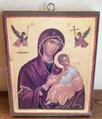 Devotieprentje op hout, Madonna met kind 13,3 x 10,7 cm .., Ophalen of Verzenden, Zo goed als nieuw, Overige typen, Christendom | Katholiek