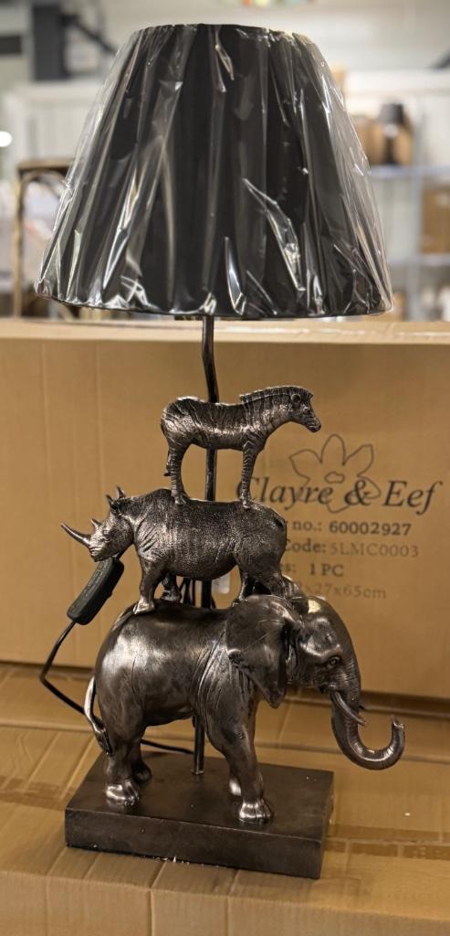 Tafellamp olifant met neushoorn en zebra met kap 65 cm, Huis en Inrichting, Lampen | Tafellampen, Nieuw, 50 tot 75 cm, Overige materialen