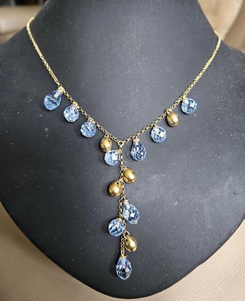 Zilveren (925) met GOUD VERGULDE ketting met AQUAMARIJNEN, Sieraden, Tassen en Uiterlijk, Kettingen, Zo goed als nieuw, Goud, Goud