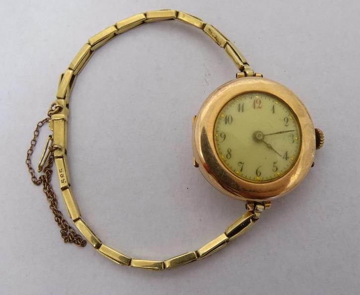 Antiek 14K goud Steinmeyer dames polshorloge schakelband, Sieraden, Tassen en Uiterlijk, Antieke sieraden, Overige typen, Goud