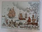 Scheepstafereel, ets in glasplaat, Antiek en Kunst, Ophalen