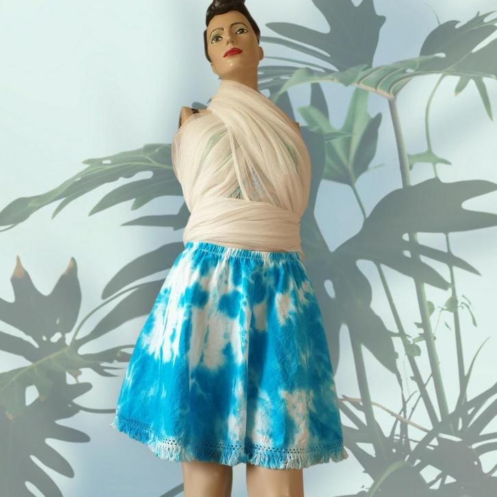 Cirkelrok blauw batik hergebruikt materiaal franjes ibiza, Kleding | Dames, Rokken, Nieuw, Maat 34 (XS) of kleiner, Blauw, Boven de knie