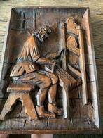Houtsnijwerk; meubelmaker/rietmatter  tafereel, Antiek en Kunst, Kunst | Beelden en Houtsnijwerken, Ophalen of Verzenden