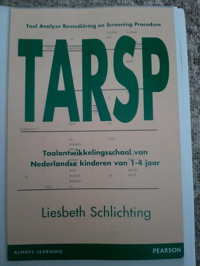 TARSP Taalontwikkelingsschaal 1-4 jaar, Boeken, Ophalen of Verzenden, Zo goed als nieuw, Niet van toepassing, Liesbeth Schlichting