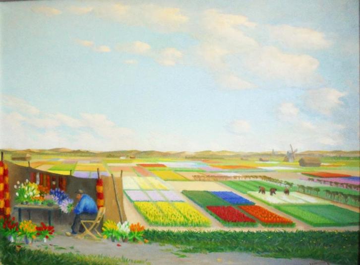 Dirk Smorenberg.1883-1960.Tulpenbollen velden.Groot en Uniek, Antiek en Kunst, Kunst | Schilderijen | Klassiek, Ophalen