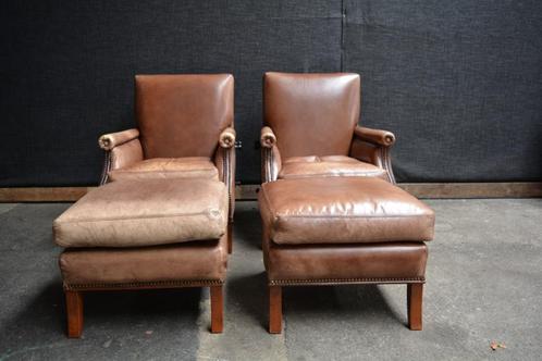 set leren fauteuils met hockers, Huis en Inrichting, Fauteuils, Ophalen