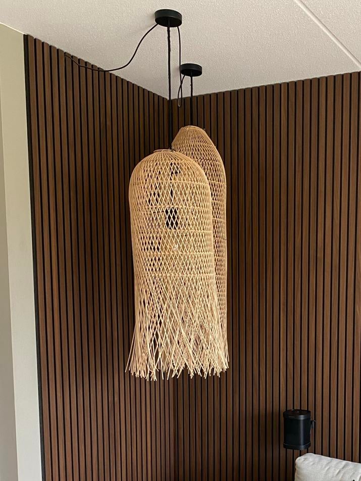 2 rotan lampen, Ophalen, Boho, Zo goed als nieuw, 75 cm of meer