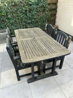Tuinset van hout – tafel + 4 stoelen, Tuin en Terras, Tuinsets en Loungesets, Ophalen, 4 zitplaatsen, Gebruikt, Eettafel