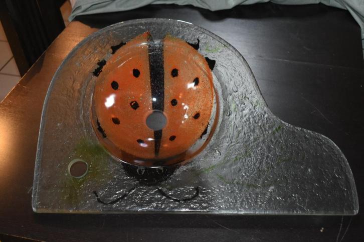 Glazen Wastafel met lieveheersbeestje motief, Doe-het-zelf en Verbouw, Sanitair, Zo goed als nieuw, Wastafel, Glas, Ophalen