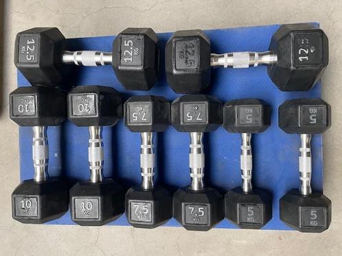 OPRUIMING! Technogym Hexagon Dumbbell set 5kg-12,5kg, Sport en Fitness, Fitnessmaterialen, Gebruikt, Dumbbell, Armen, Benen, Borst