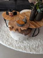 Salontafel Set met Koeienhuid Poef, Ophalen, Gebruikt, Teakhout, 50 tot 100 cm