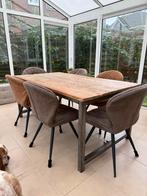 Robuuste eettafel met optionele eetkamerstoelen, Ophalen, Gebruikt, 100 tot 150 cm, Eikenhout