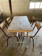 Set steiger Houten tafel met 4 vintage schoolstoelen, Huis en Inrichting, Tafels | Eettafels, Gebruikt, 100 tot 150 cm, Ophalen of Verzenden