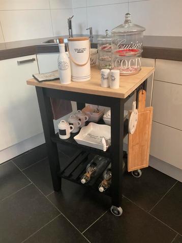 Keukentrolley Werkbank Black & Wood & Flessenrek Trolley beschikbaar voor biedingen