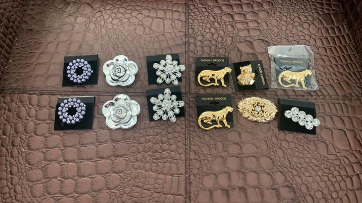 Partij 12 stuks  mooie broches, Sieraden, Tassen en Uiterlijk, Broches, Nieuw, Overige materialen, Overige kleuren, Ophalen of Verzenden