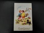 lieve kaart, 2 kindjes met bloemen en poedel, stempel Urk.64, Verzenden, 1960 tot 1980, Gelopen, Kinderen