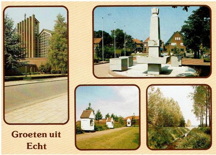 Ansichtkaart Echt, 4-luik, Verzamelen, Ansichtkaarten | Nederland, Ongelopen, Limburg, 1980 tot heden, Ophalen of Verzenden