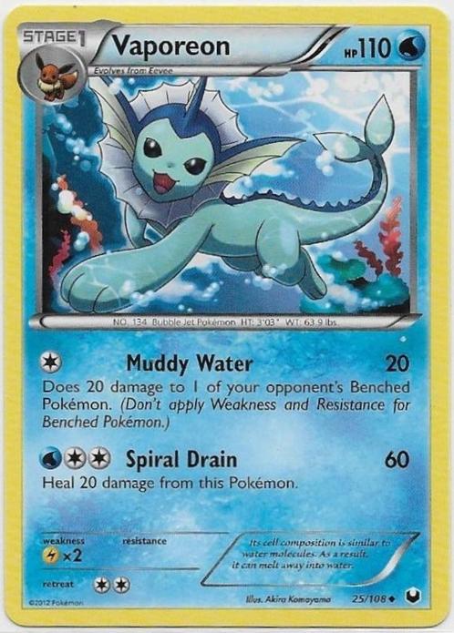 Pokemon Dark Explorers,  Vaporeon [uncommon] 25/108, Hobby en Vrije tijd, Verzamelkaartspellen | Pokémon, Nieuw, Losse kaart, Verzenden