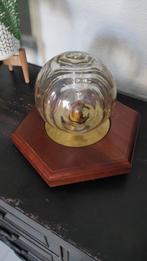 Vintage plafondlamp glas hout messing, Huis en Inrichting, Lampen | Plafondlampen, Ophalen of Verzenden, Gebruikt, Glas