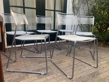Ikea Melker 6x eetkamerstoelen stapelbaar wit + grijs frame