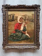 Zigeunerin met pijp bij woonwagens - Tsjoerka - 1930, Antiek en Kunst, Kunst | Schilderijen | Klassiek, Ophalen of Verzenden