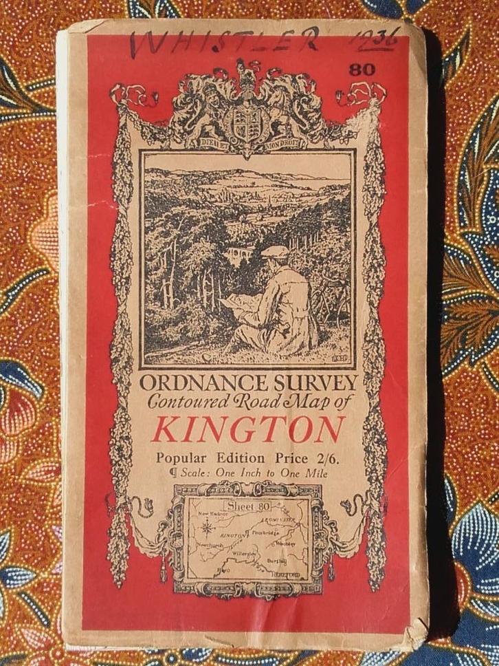 Mooie oude Engelse linnen landkaart van Kington uit 1936., Antiek en Kunst, Antiek | Woonaccessoires, Ophalen of Verzenden