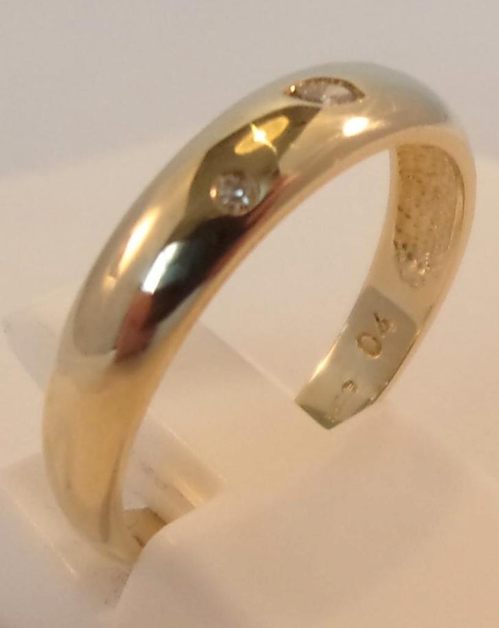 Massief 14 karaat gouden ring met Diamanten, Sieraden, Tassen en Uiterlijk, Ringen, Zo goed als nieuw, Dame, 17 tot 18, Goud, Goud