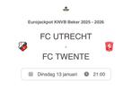 2 kaartjes Fc Utrecht - Fc Twente KNVB Beker Rij 3, Losse kaart, Twee personen, Januari