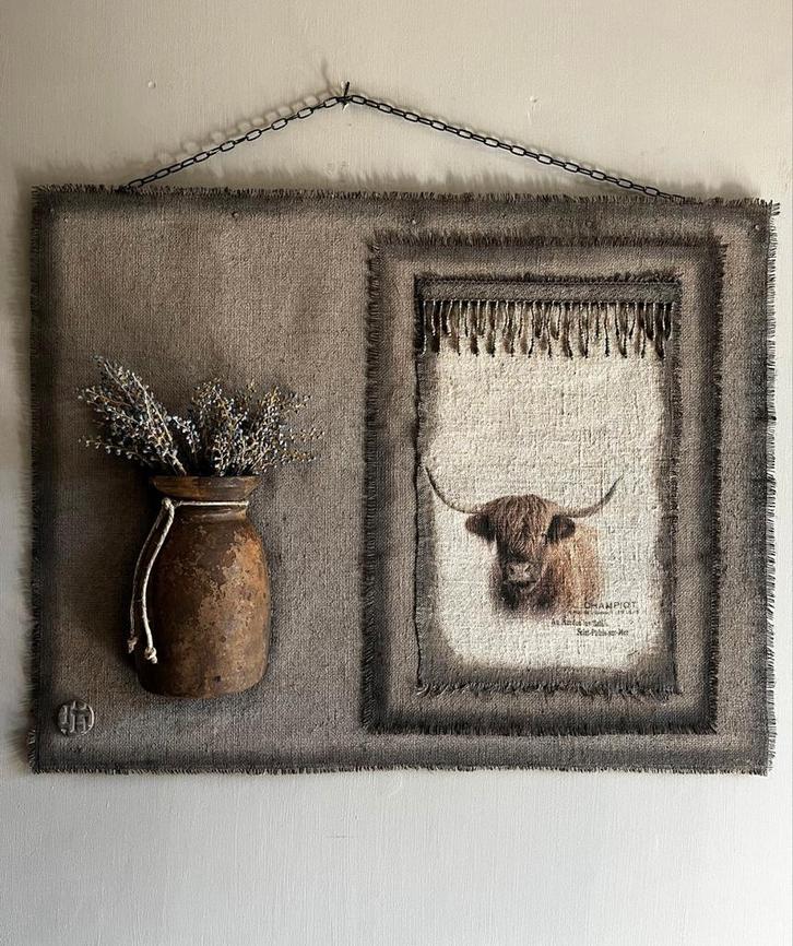 Landelijk wanddoek, kalkdoek, nepalese kruik, hooglander, Huis en Inrichting, Woonaccessoires | Wanddecoraties, Nieuw, Ophalen of Verzenden