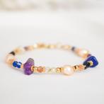 Armband met o.a. zoetwaterparels, amethist & lapis lazuli, Blauw, Nieuw, Ophalen of Verzenden, Met edelsteen