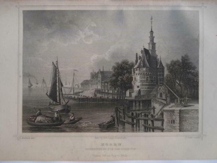 28 / Hoofdtoren te Hoorn. Gravure van terwen uit 1860, Antiek en Kunst, Kunst | Etsen en Gravures, Ophalen of Verzenden