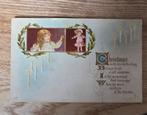 Antieke kerstkaart - Meisje met pop - met versje, Verzenden, Voor 1920, Gelopen, Feest(dag)