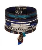 La Chiquita blauw leren boho armband Curospe Magneetsluiting, Sieraden, Tassen en Uiterlijk, Ophalen of Verzenden, Nieuw, Blauw