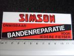 sticker simson banden reparatie voor iedere fietser logo, Verzenden, Zo goed als nieuw, Merk